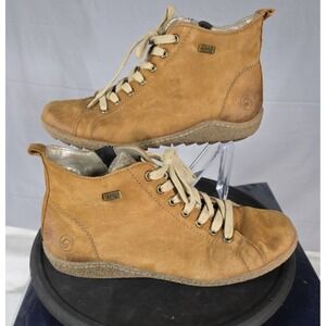 Remonte Liv 40 Womens Brown Leather Lace Up Ankle Boot Side Zip Water Resistant